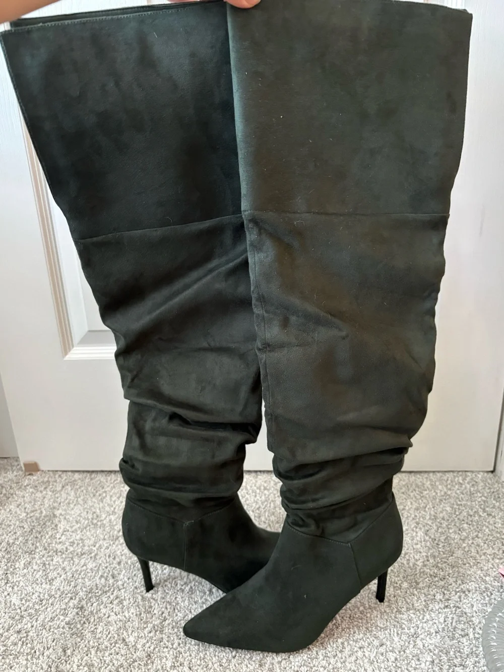 JustFab Dark Green Over-the-Knee Pointed-Toe Slouch Boots